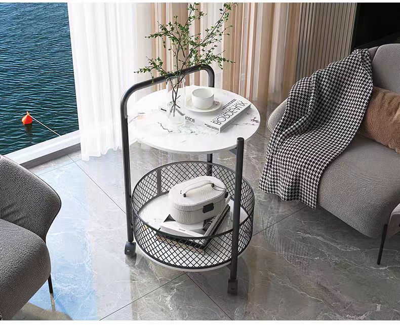 A creative and portable coffee table with a light luxury home trolley, a modern living room sofa side table, a small bedside table and a storage rack pic 7
