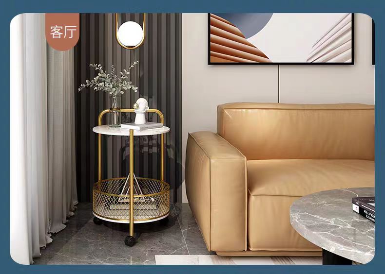 A creative and portable coffee table with a light luxury home trolley, a modern living room sofa side table, a small bedside table and a storage rack pic 2