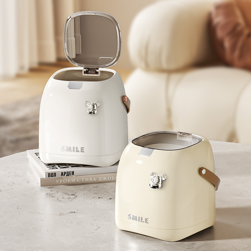 J89-1628 Desktop trash can, press-type handle, living room sanitary bucket, light luxury desk, office covered wastebasket Specification image