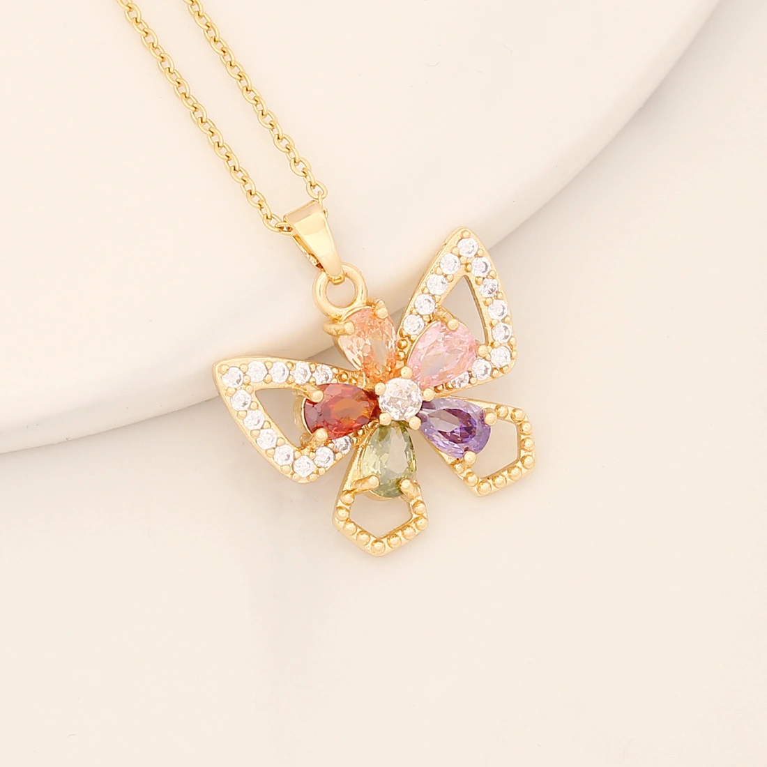 Sweet flower pendant of copper micro-inlaid colored zirconium necklace detail image 4