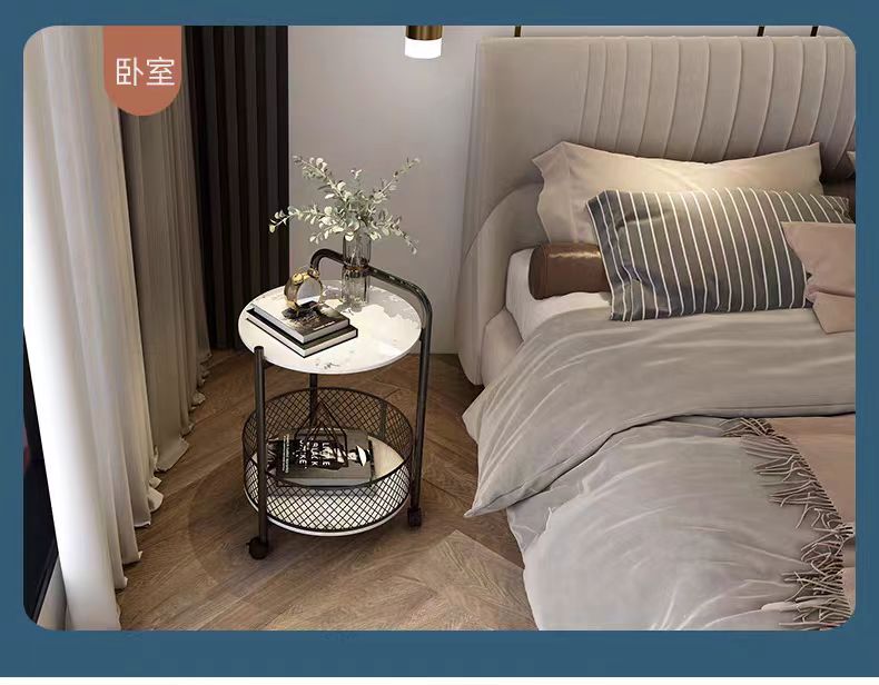 A creative and portable coffee table with a light luxury home trolley, a modern living room sofa side table, a small bedside table and a storage rack pic 3