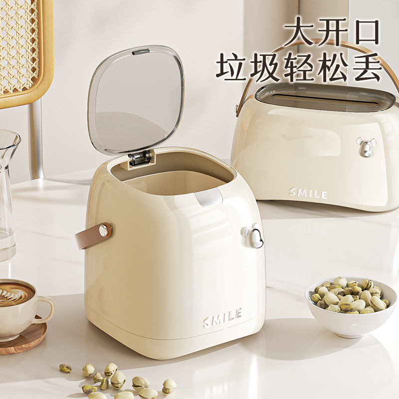 J89-1628 Desktop trash can, press-type handle, living room sanitary bucket, light luxury desk, office covered wastebasket