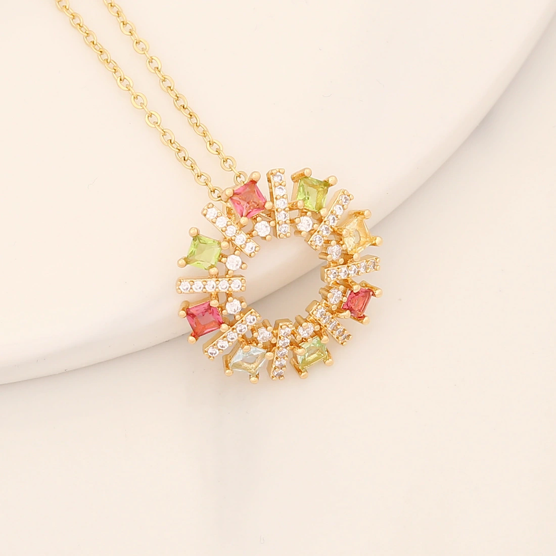 Sweet flower pendant of copper micro-inlaid colored zirconium necklace detail image 8