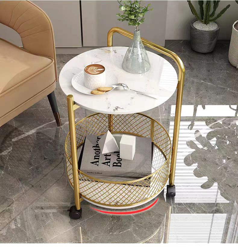 A creative and portable coffee table with a light luxury home trolley, a modern living room sofa side table, a small bedside table and a storage rack pic 5