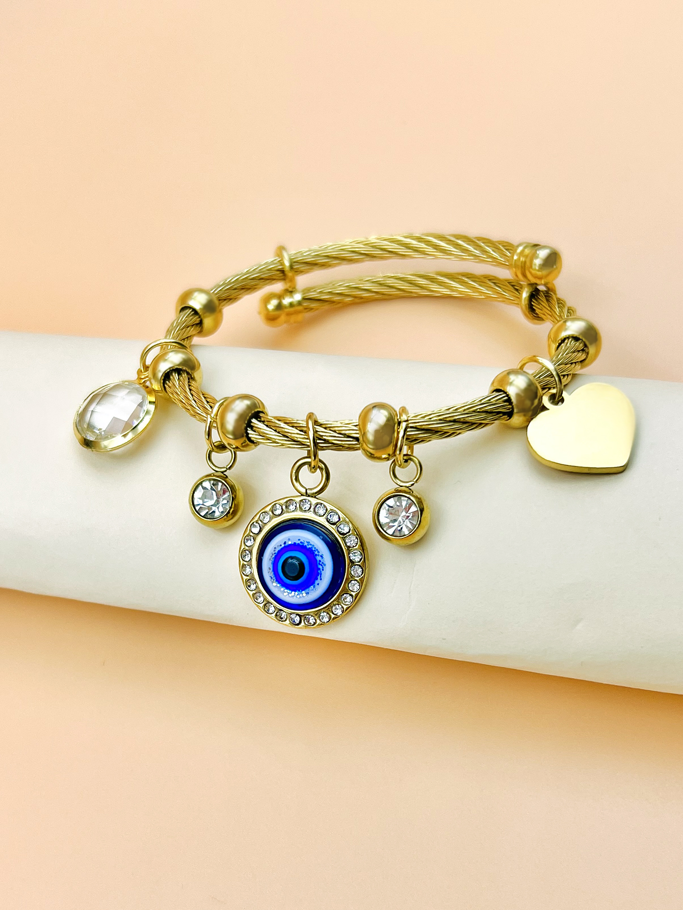 批发欧美不锈钢法蒂玛之手邪恶之眼手镯 土耳其伊蓝眼睛钛钢手镯