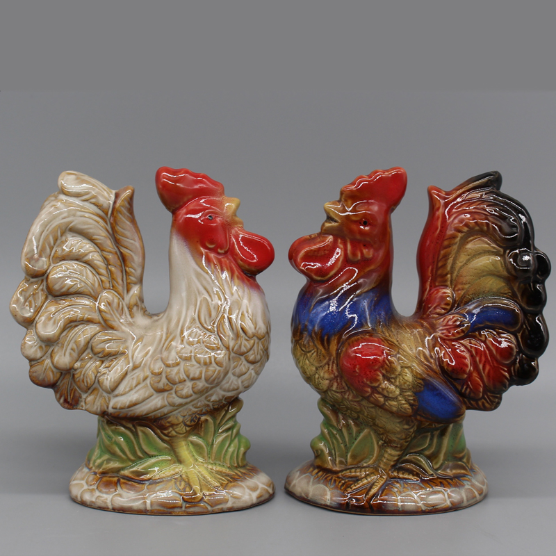 公鸡造型陶瓷家居摆件对鸡组合套装
