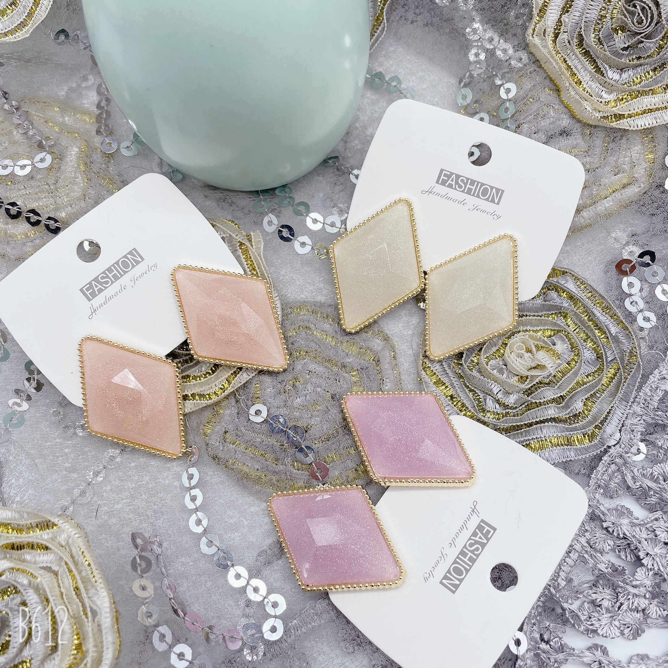 The 2024 new Korean-style earrings feature bright and colorful diamond-shaped exaggerated stud earrings