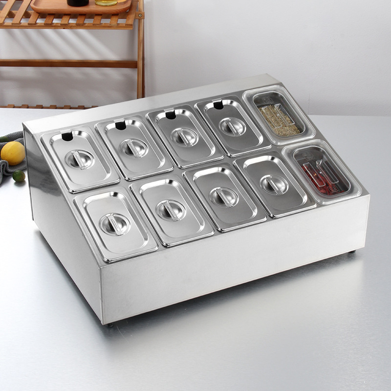 DF99217 stainless steel portion basin rack, jam box, special tool for milk tea shops, fraction box, small ingredient box, compartment rack, DF TRADING HOUSE Specification image