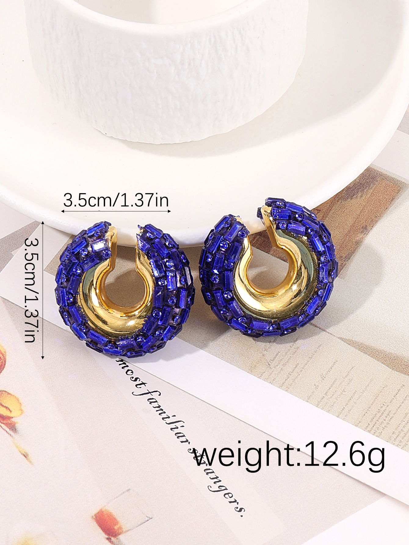2024 New European And American Fashion Metallic Alloy C Word Diamond Without Ear Holes Women Ear Clip Specification drawing