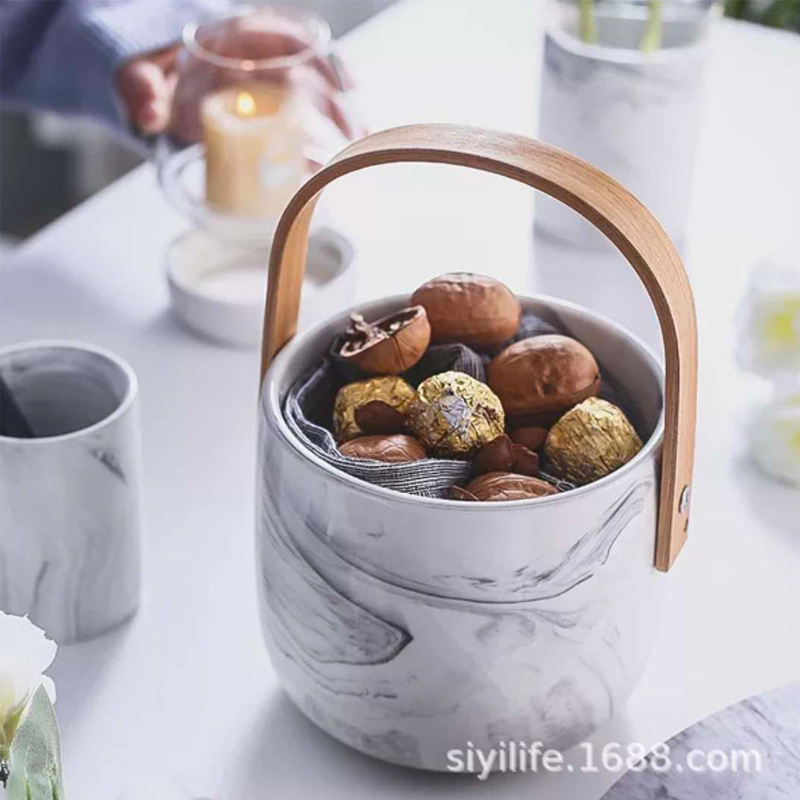 北欧大理石收纳罐餐厅刀叉勺筷子筒创意厨房陶瓷食物储物罐收纳盒图