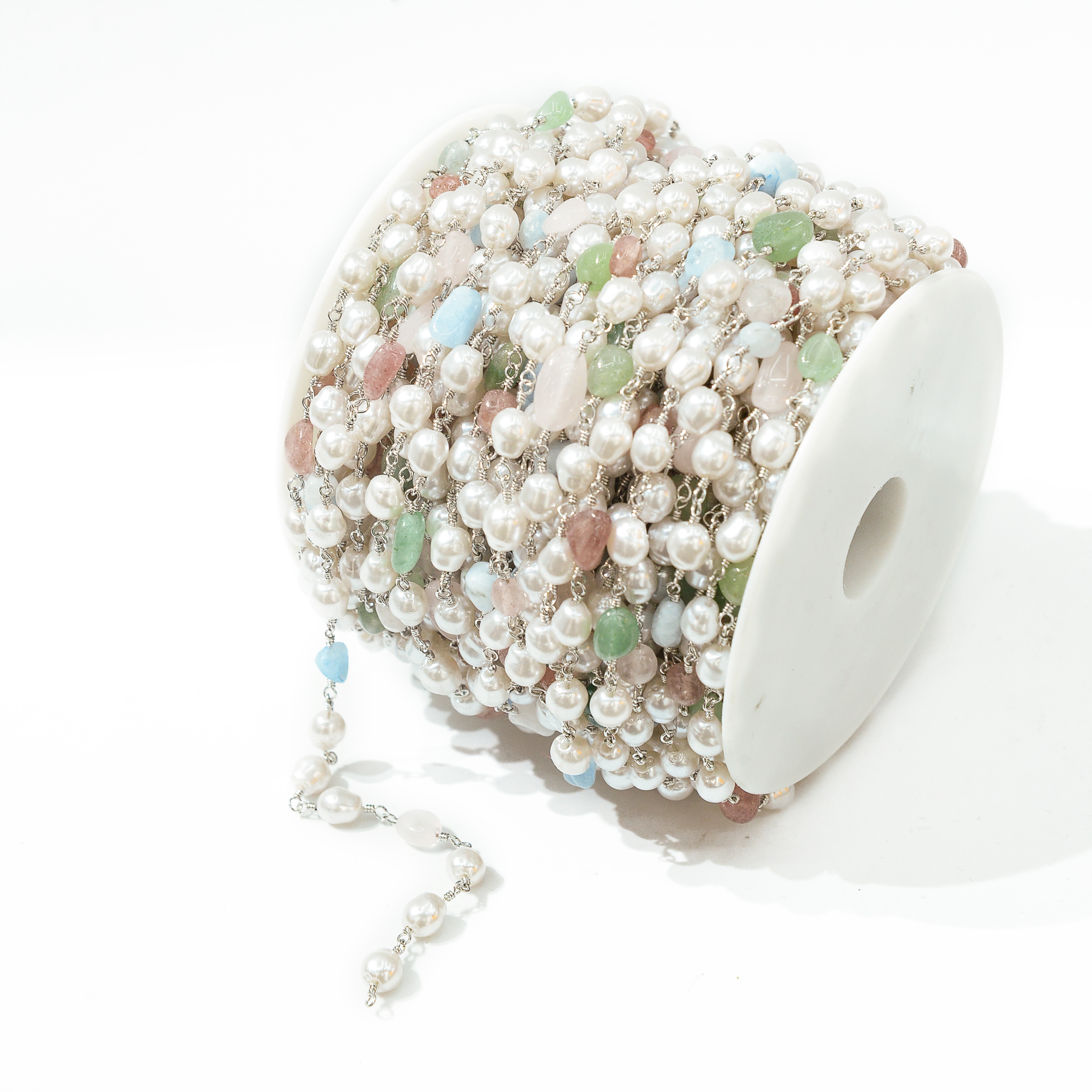 White pearl, colorful translucent pearl, copper decoration, silver copper chain, dazzling jewelry accessories, DIY bead chain, necklace Application Scenario