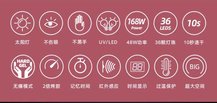 鑫都文化集团荣耀出品XDXX-0350美甲灯光疗灯速干大功率手提式光疗机UVLED双光源甲油胶烤灯36灯详情7