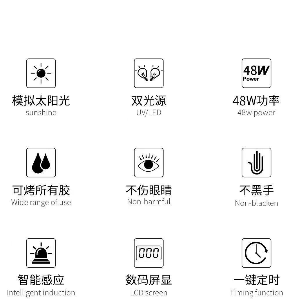 鑫都文化集团荣耀出品XDXX-0338 SUN-1SPro美甲光疗机48W双光源甲油胶烤灯UV/LED不黑手感应美甲灯详情4