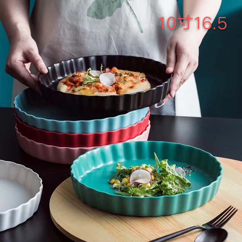 10-inch circular striped ceramic plate, Nordic ins ceramic dinner plate details Picture