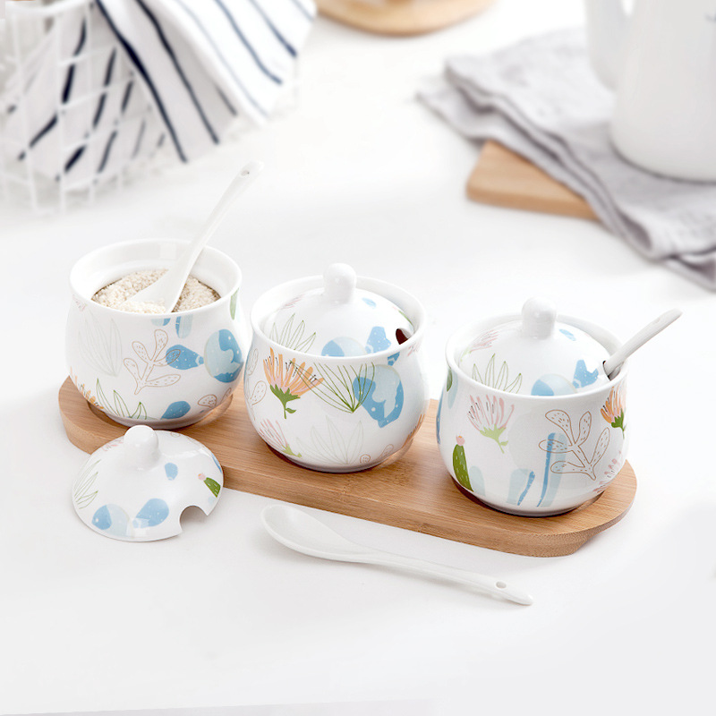 Ceramic Cactus Set Three Seasoning Pot Nordic Kitchen Ceramic Seasoning Pot details Picture