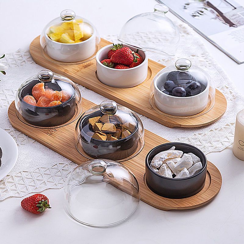 Afternoon tea tableware, household ceramic bird's nest dessert with covered bowl, snack plate, dim sum plate, fruit plate, dried fruit plate wholesale details Picture