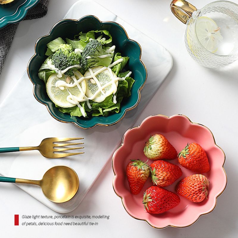 Nordic dessert salad breakfast bowl, petal baking bowl, rice bowl, ceramic tableware, single personality, ins creative wholesale Specification image