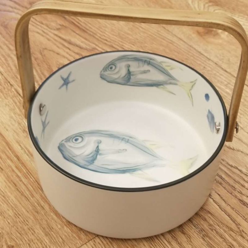 陶瓷海洋风手提碗北欧圆形陶瓷碗沙拉碗