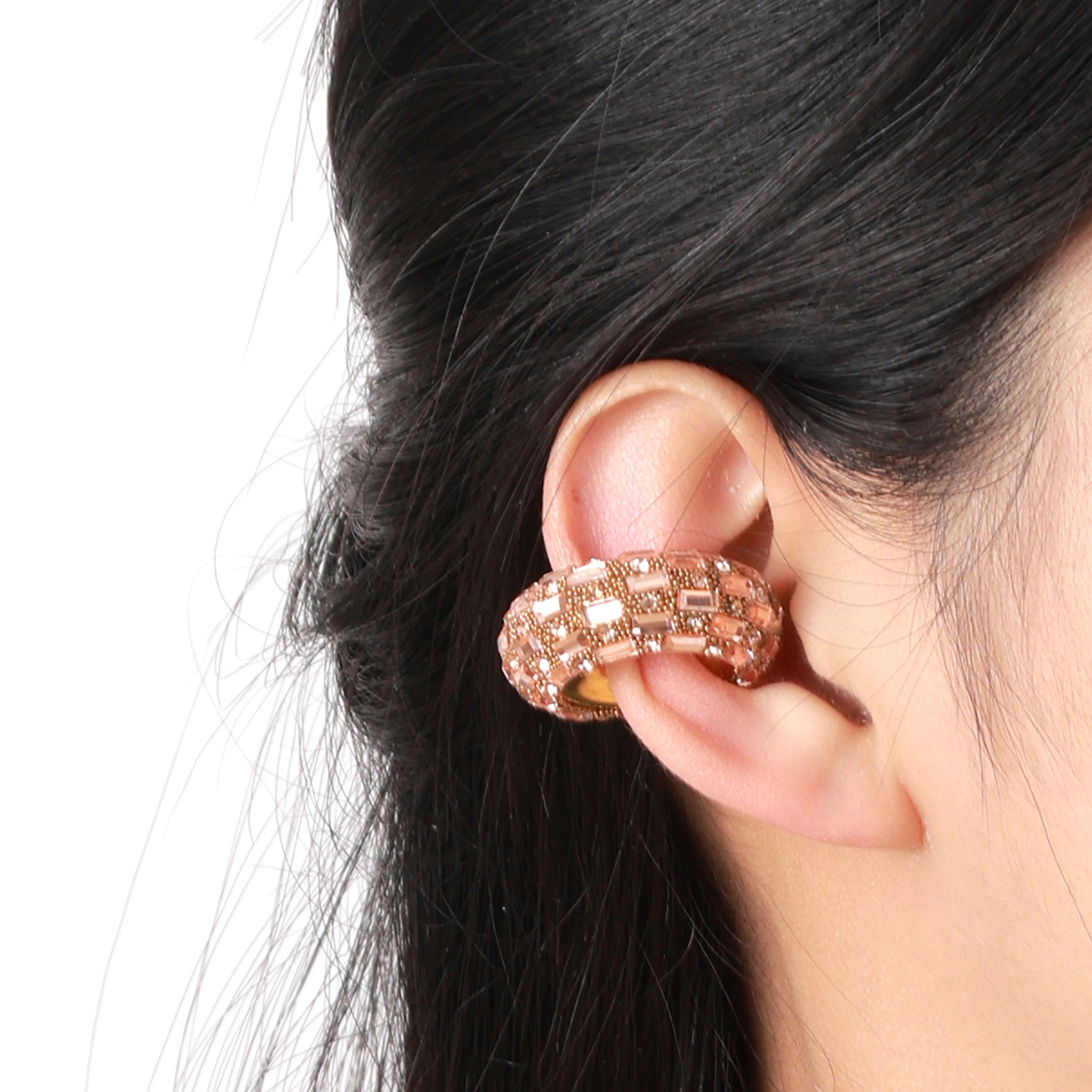 2024 New European And American Fashion Atmosphere Metal Sense Alloy C Word Diamond Without Ear Hole Women Ear Clip Specification drawing