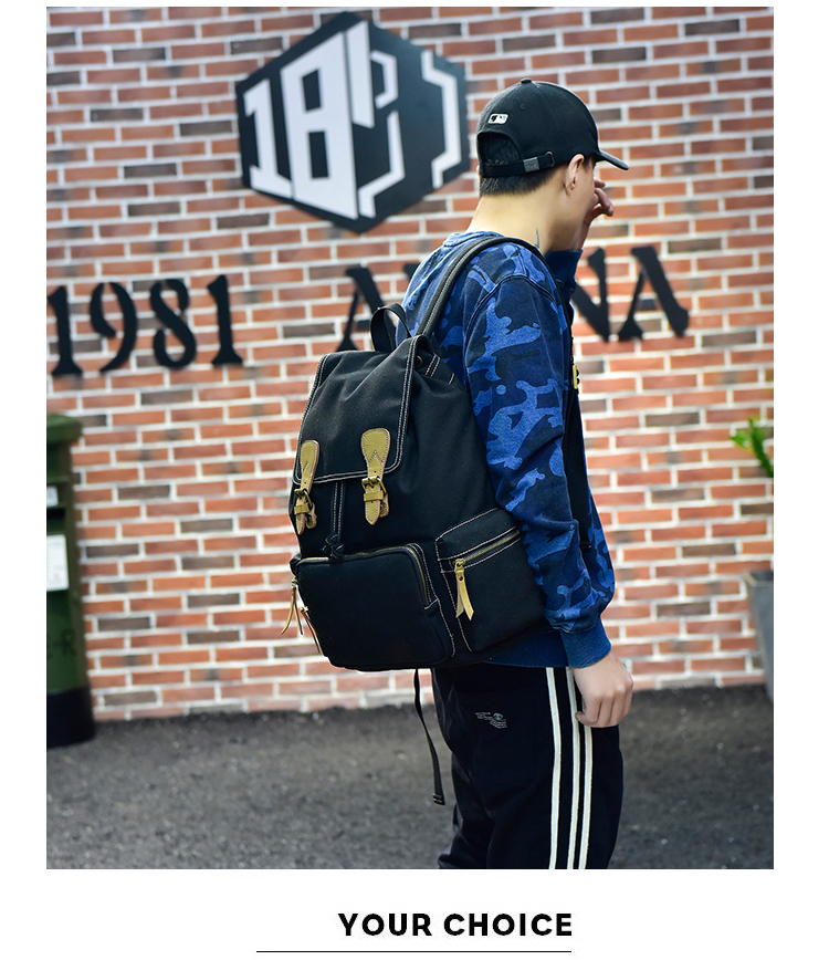 潮搭时尚帆布包大容量双肩包复古手提笔记本电脑背包简约休闲包详情9