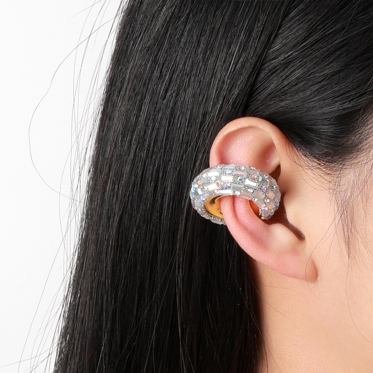 2024 New European And American Fashion Atmosphere Metal Sense Alloy C Word Diamond Without Ear Hole Women Ear Clip