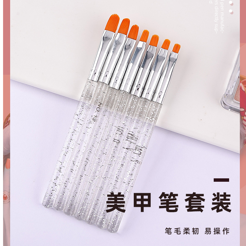 283 Acrylic glitter rod 7 nail pen Light therapy pen Flat head acrylic crystal rod nail painting brush