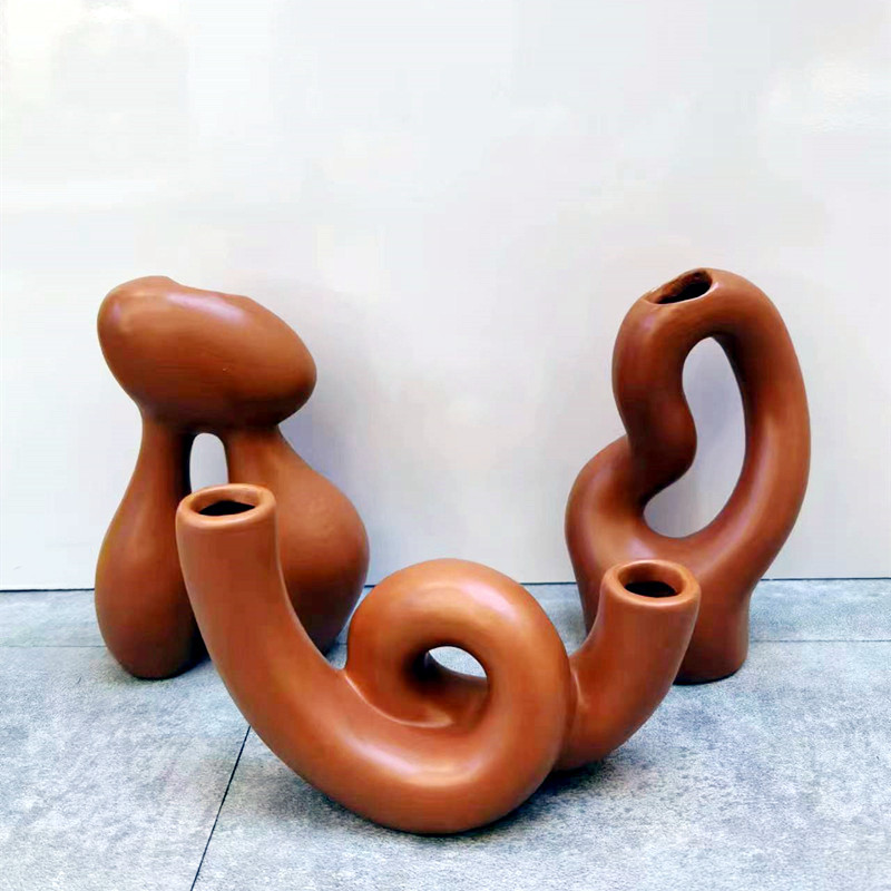 Vase ornaments, living room flower arrangements, ceramic, high-end, retro, niche, plain body, popular wabi-sabi style decorative items, dry flower white Specification image