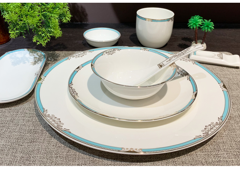 Factory direct sales of hotel ceramic tableware set of eight pieces: bowls, plates, spoons, towels, dishes, kitchen hotel tableware, hotel supplies plates, dinner plates, ceramics pic 1