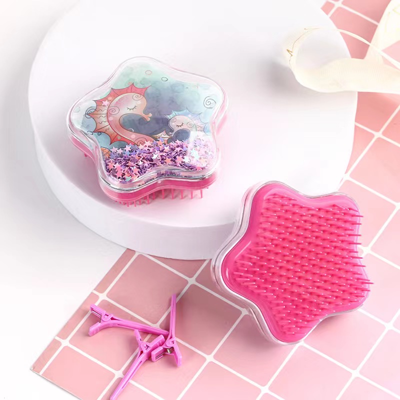 The display box features a creative five-pointed star cartoon star-shaped air cushion comb for children. It is portable, transparent, and has a cute and girlish charm Specification image