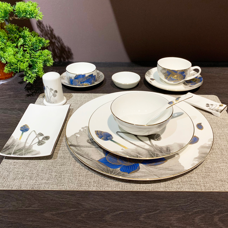 新中式星级酒店摆台餐具套装会所中餐高档餐桌摆台陶瓷餐具饭店酒店用品盘子餐盘陶瓷