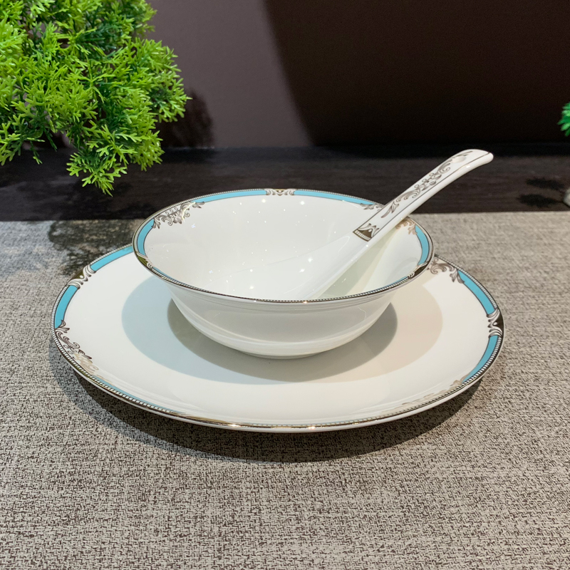 Factory direct sales of hotel ceramic tableware set of eight pieces: bowls, plates, spoons, towels, dishes, kitchen hotel tableware, hotel supplies plates, dinner plates, ceramics details Picture