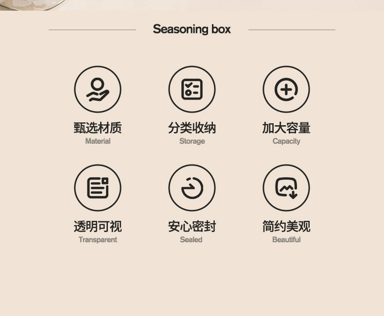 X121- Four-compartment Integrated Seasoning Box, Household condiment salt jar, kitchen seasoning bottle, sealed storage, seasoning jar complete set Item Picture