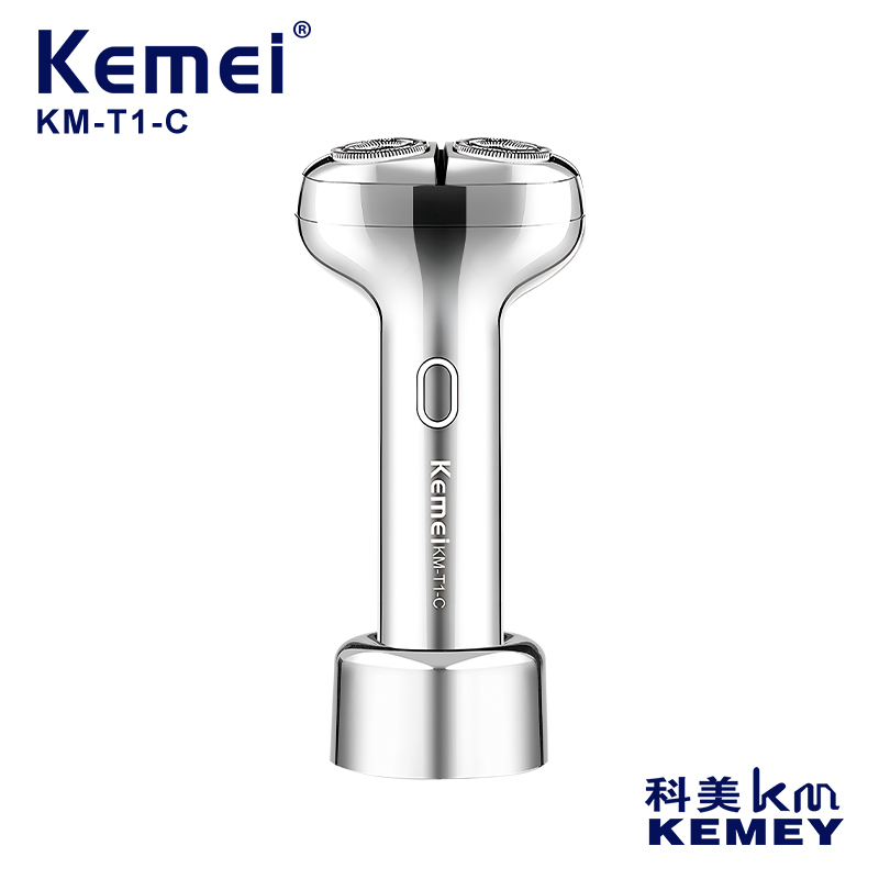 科美/KEMEI KM-T1-C 跨境磁吸刀头电动剃须刀全身水洗收纳底座浮动刮胡刀