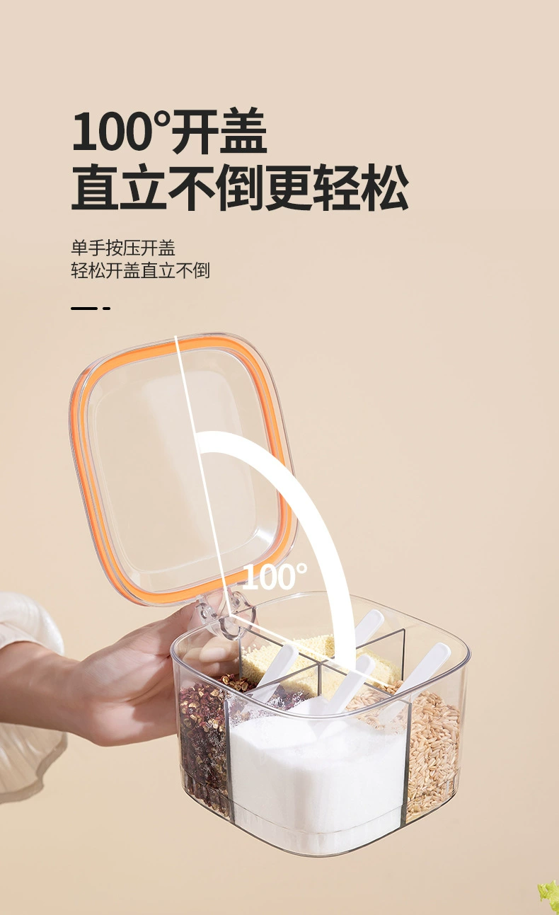 X121- Four-compartment Integrated Seasoning Box, Household condiment salt jar, kitchen seasoning bottle, sealed storage, seasoning jar complete set detail image 6