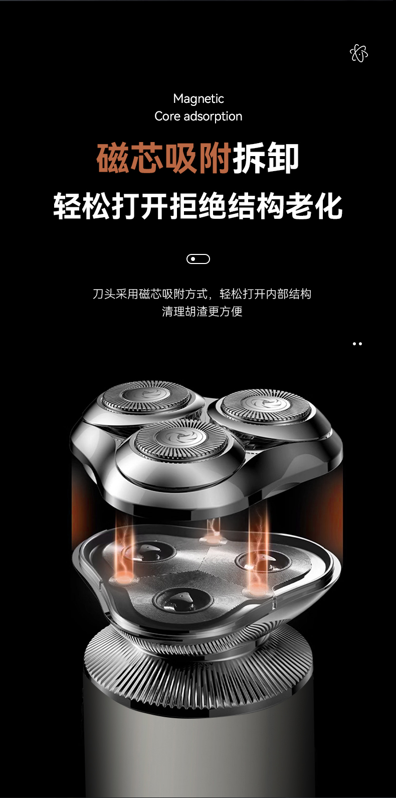 科美/KEMEI新款磁吸刀头刮胡刀多功能三合一鼻毛器洗脸器剃须刀详情8