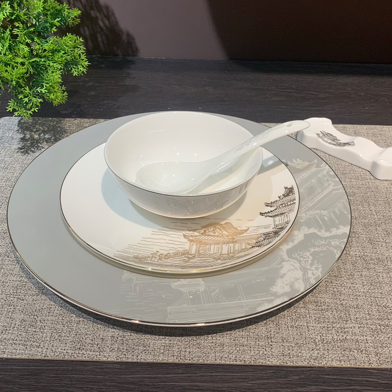 National trend manufacturer tableware set, hotel supplies, ceramic bowls, high appearance level, creative table setting for clubs and restaurants, eight-piece set of plates, wing bowls and plates, wholesale dining plates, ceramic details Picture