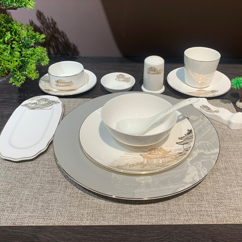 国潮厂家餐具套装酒店用品陶瓷碗高颜值会所餐厅创意摆台八件套碟子翅碗盘批发餐盘陶瓷