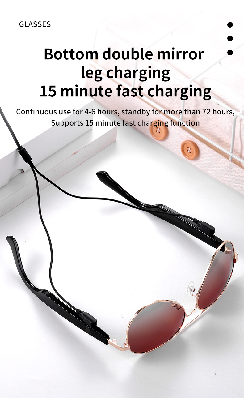 MZ01触摸智能蓝牙眼镜听歌通话 墨镜防紫外线 磁吸充电详情图6
