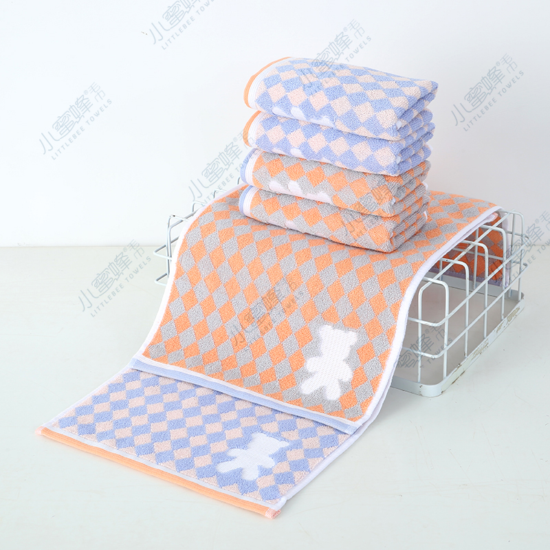 Yarn Pure Cotton Jacquard Child Towel Children's Face Towel Small Lattice Little Bear Little Bee Child Towel No. : 215