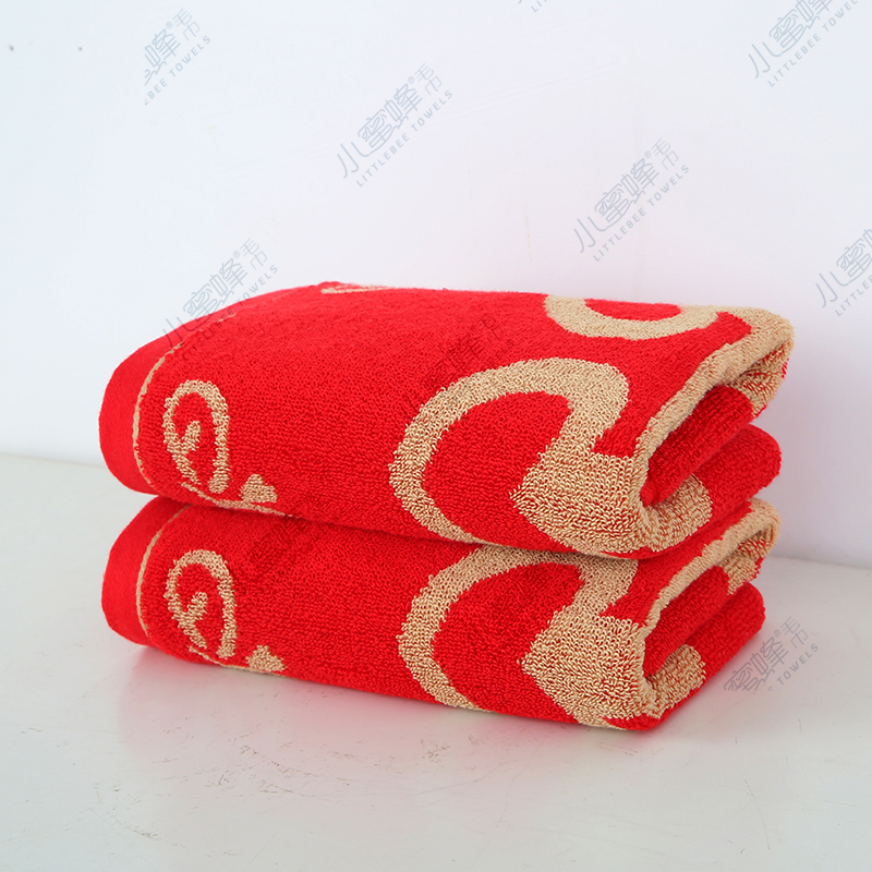 Red jacquard wedding towel with 32 strands of thread on both sides. Little Bee towel, item number: 709 details Picture
