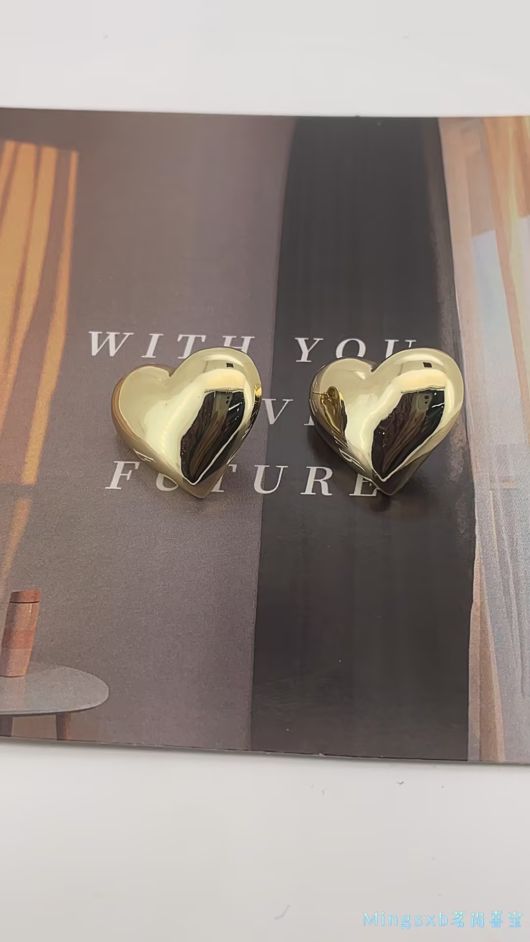 European and American cross-border non-fading heart-shaped pendant earrings with a high-end female feel, a niche gold and silver color multi-layered titanium steel double ear stud Application Scenario