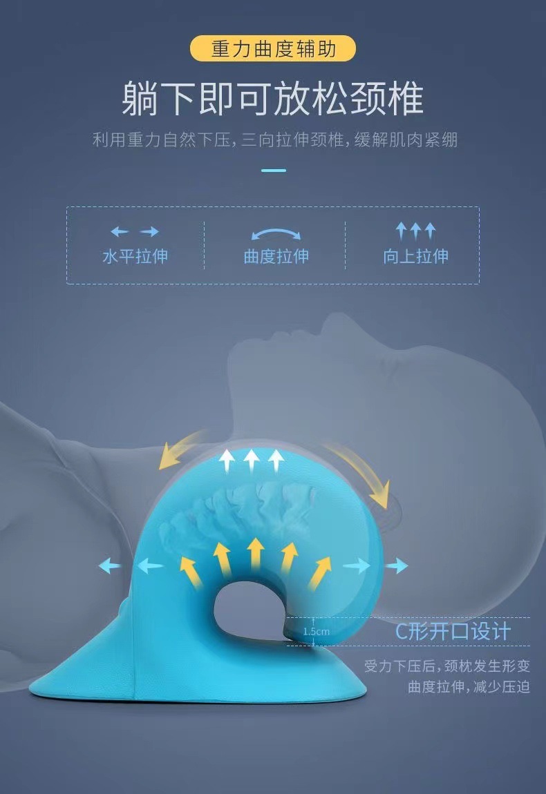 C型颈椎按摩枕重力指压颈部按摩器颈椎枕颈肩按摩枕头矫正器富贵包详情3