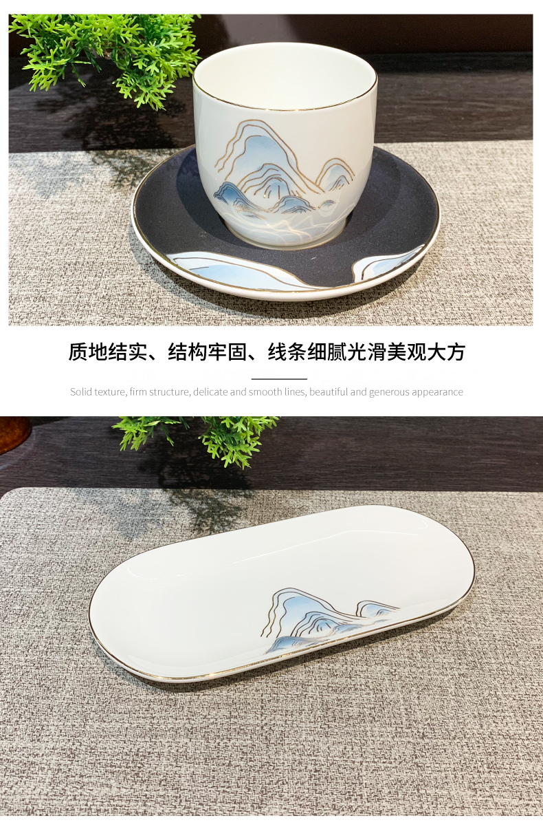 国潮星级酒店摆台陶瓷八件套套餐高档会所餐厅中式金边山水陶瓷餐具餐盘陶瓷详情7