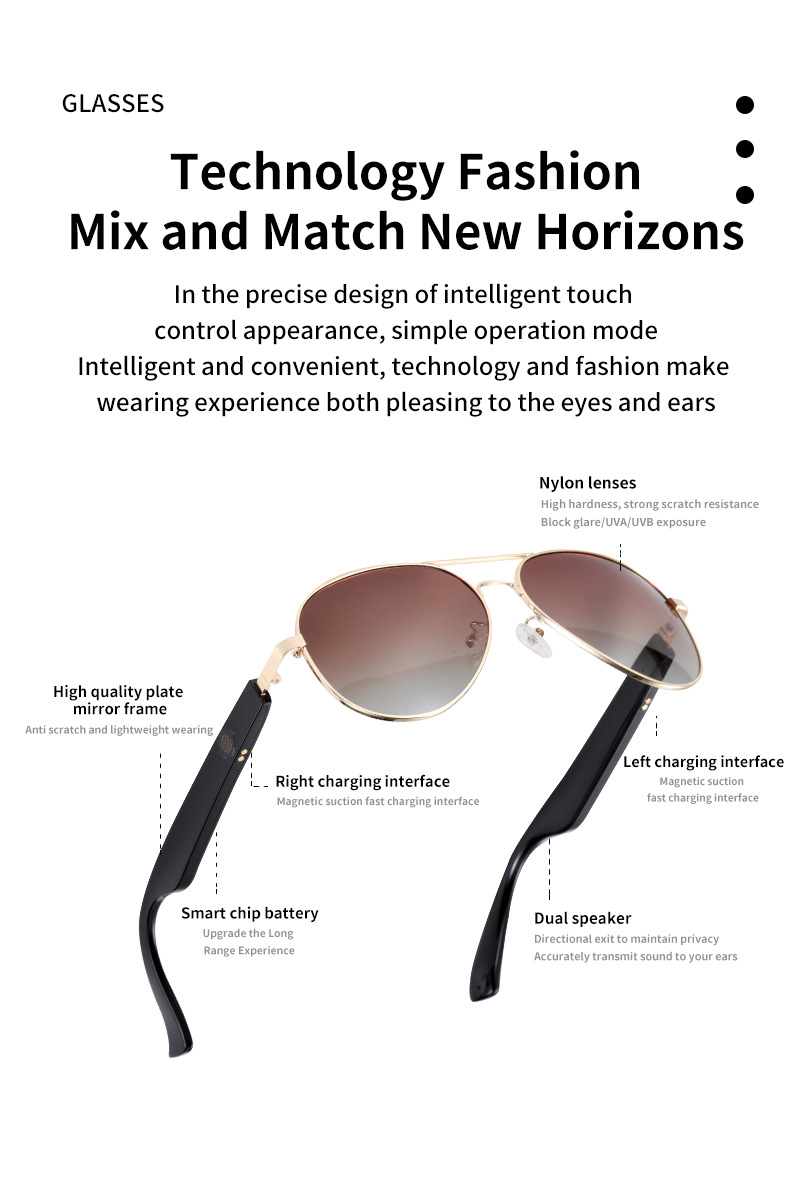 MZ01触摸智能蓝牙眼镜听歌通话 墨镜防紫外线 磁吸充电详情图10