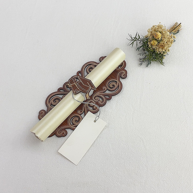 Foreign Trade Custom Long Elegant Doctor Hat Hollow Wooden Book Invitation Card Business Invitation Card Birthday Invitation Card Banquet Greeting Card Manufacturers Direct Wholesale details Picture