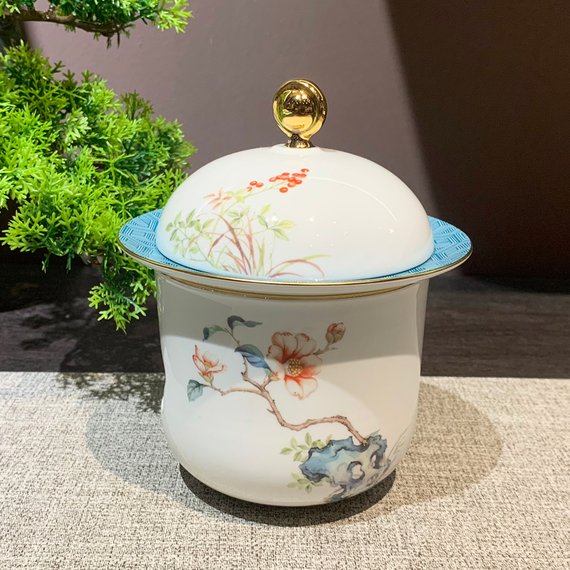Wholesale of national trend light luxury Golden Border soup cups, ceramic hotel supplies, covered stews, small stews, bird's nest and silver ear bowls Specification image