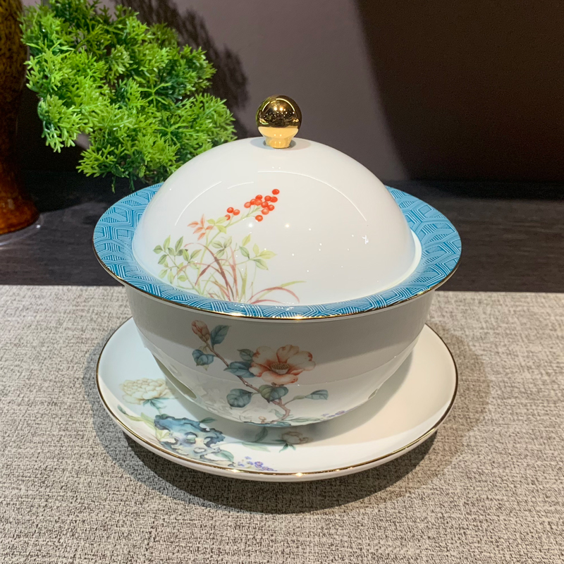 Wholesale of national trend light luxury Golden Border soup cups, ceramic hotel supplies, covered stews, small stews, bird's nest and silver ear bowls Item Picture