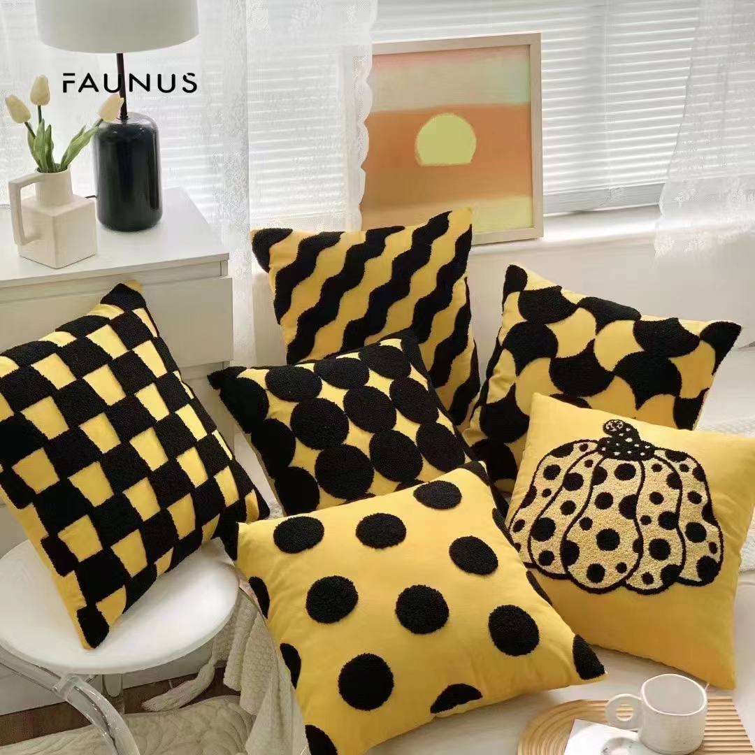 Three-Dimensional Embroidered Linen Sofa Pillow Cushion Square Wholesale Office Chair Waist Support Breathable Waist Pillow Case 45*45 Specification drawing