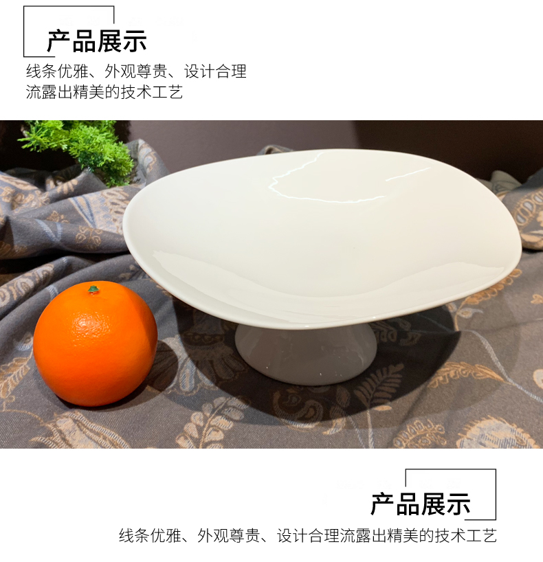 酒店用品意境菜8寸高脚盘碗陶瓷纯白点心碗高脚碟外贸陶瓷点心盘详情4