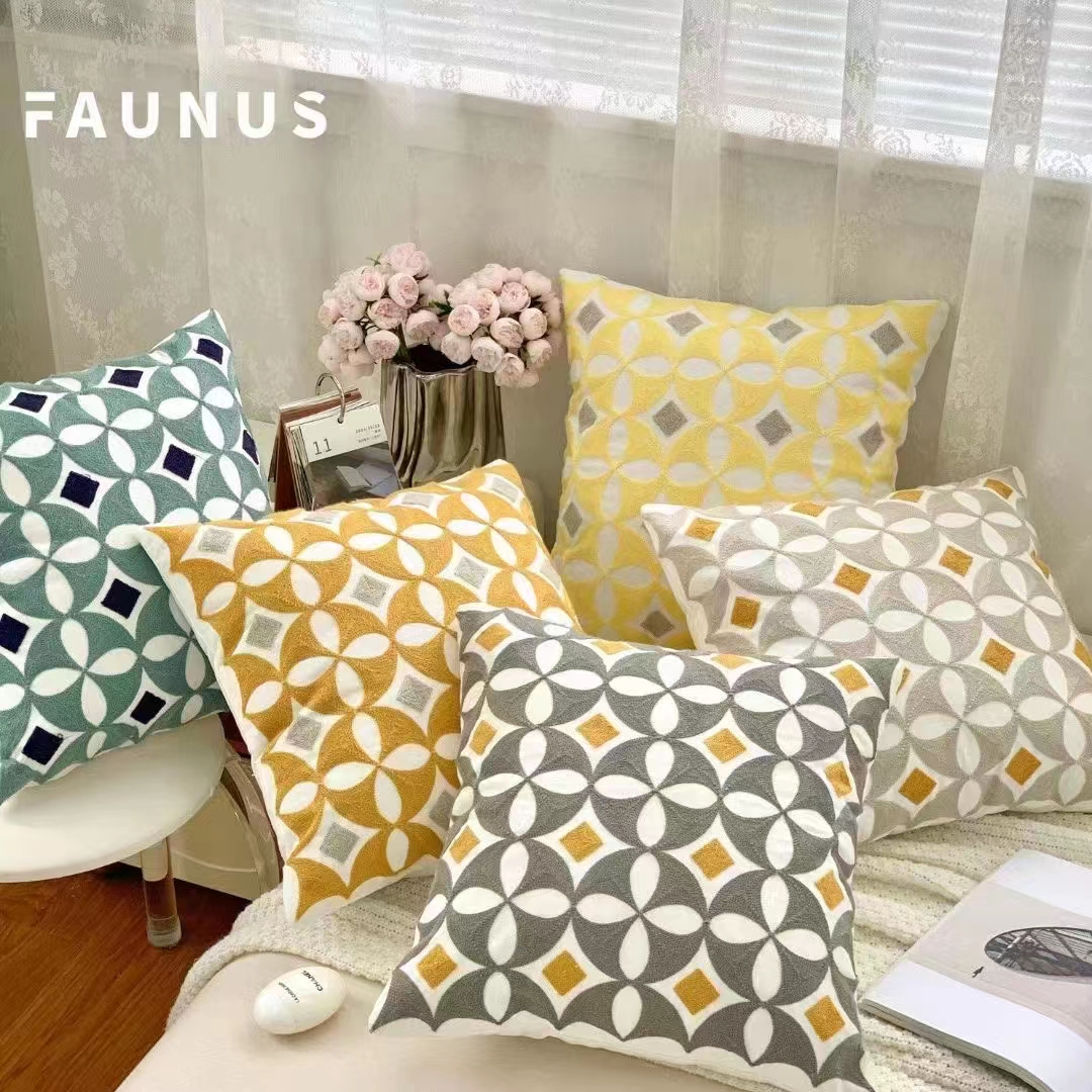 Three-Dimensional Embroidered Linen Sofa Pillow Cushion Square Wholesale Office Chair Waist Support Breathable Waist Pillow Case 45*45 Item Picture